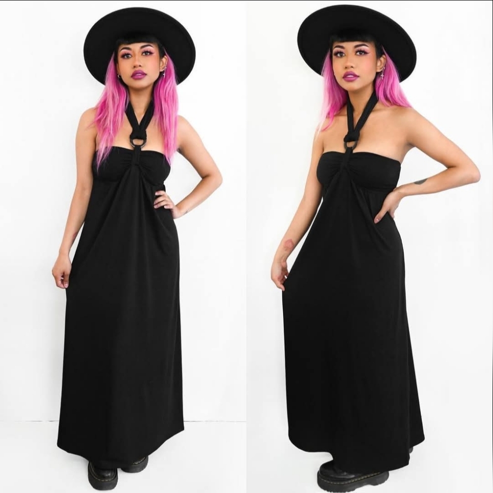 NWOT Foxblood Samara Elegant Black Halter Maxi Dress Black Goth Girl Summer